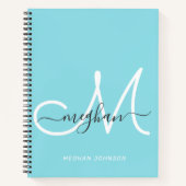 Modern elegant Light Blue White Script Monogram Notitieboek (Voorkant)