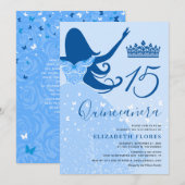 Modern Elegant Light Royal Blue Quinceanera Kaart (Voorkant / Achterkant)
