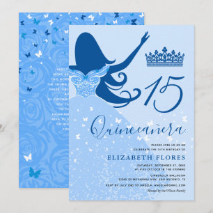 Modern Elegant Light Royal Blue Quinceanera Kaart