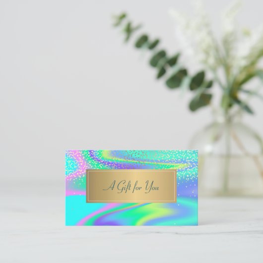 Modern elegant Lijst, Gold Confetti Holographic Kortingskaartje (Staand voorkant)