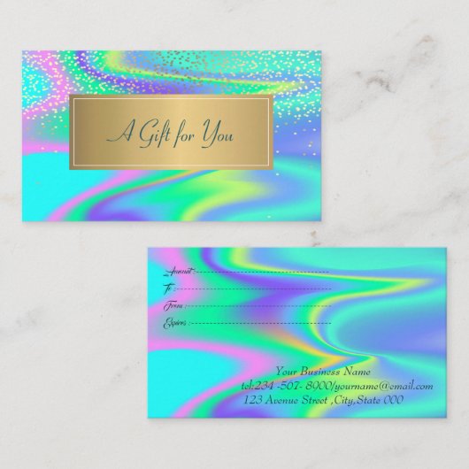 Modern elegant Lijst, Gold Confetti Holographic Kortingskaartje (Voorkant / Achterkant)