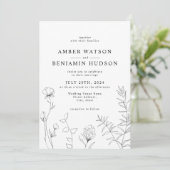 Modern Elegant Line Art Wildbloemen Floral Wedding Kaart (Staand voorkant)