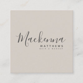 Modern Elegant Linen Beige Persoonlijke Naam Salon Vierkante Visitekaartje