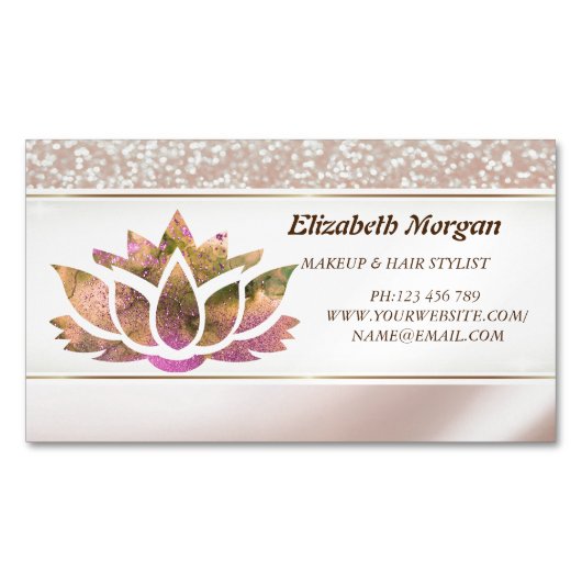Modern Elegant Lotus Glitter Magnetisch Visitekaartje (Voorkant)