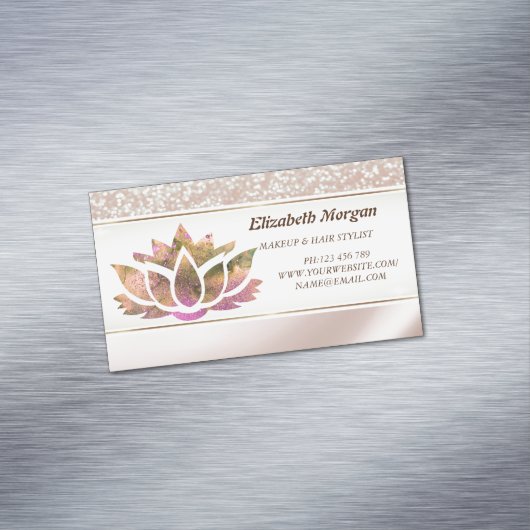 Modern Elegant Lotus Glitter Magnetisch Visitekaartje (Voorbeeld)