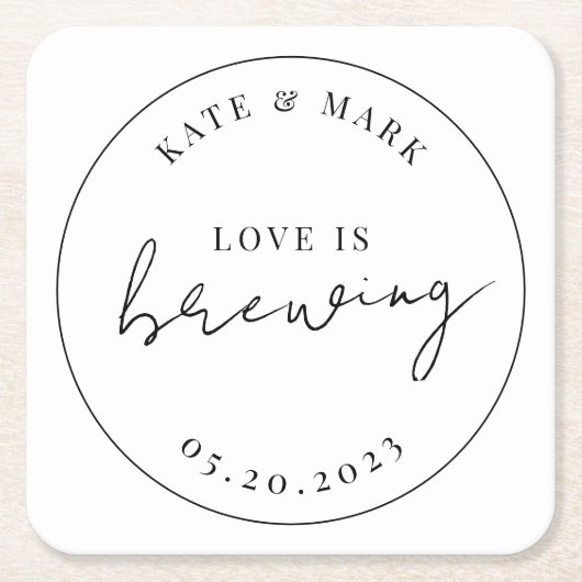 Modern Elegant Love is Brewing Wedding Kartonnen Onderzetters (Voorkant)