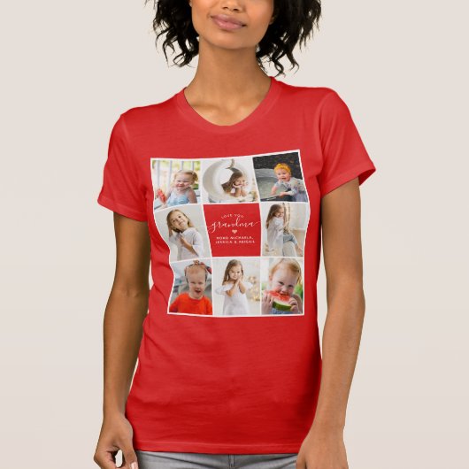 Modern Elegant Love You Grandma 8-Photo Collage T-shirt (Voorkant)
