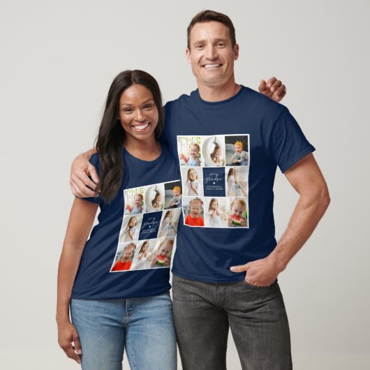 Modern elegant Love You Grandpa 8-Photo Collage T-shirt (Unisex)