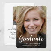 Modern elegant manuscript twee foto's afstuderen aankondiging (Voorkant / Achterkant)