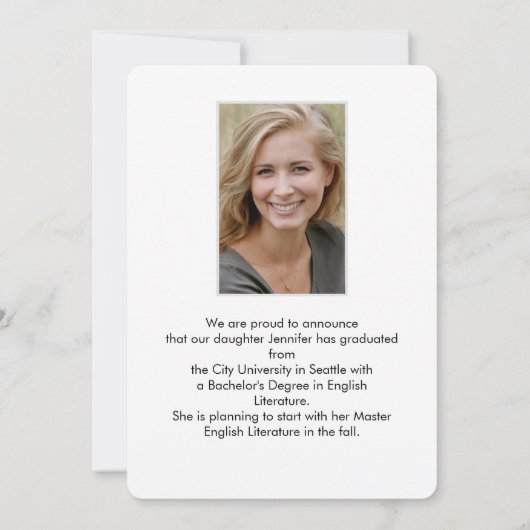 Modern elegant manuscript twee foto's afstuderen aankondiging (Achterkant)
