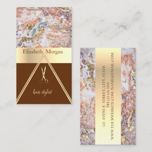 Modern Elegant Marble Gold Glitter, Scissors Visitekaartje (Voorkant / Achterkant)