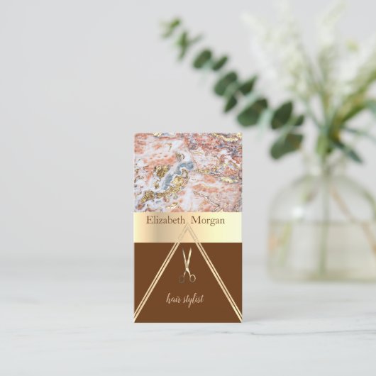 Modern Elegant Marble Gold Glitter, Scissors Visitekaartje (Staand voorkant)