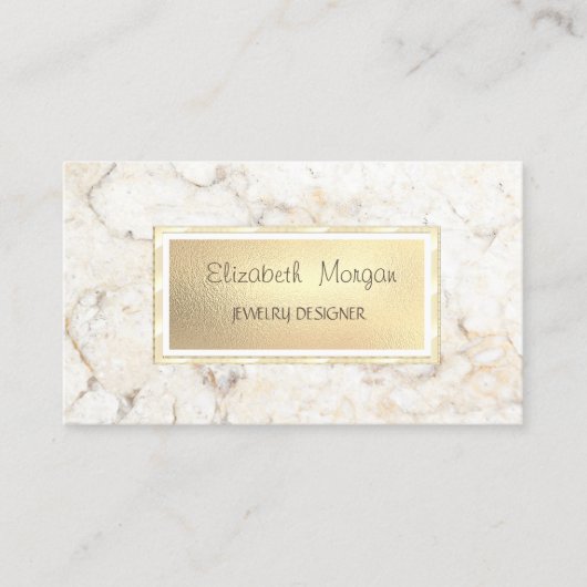 Modern Elegant Marble, Gold Lijst Jewelry Designer Visitekaartje (Voorkant)