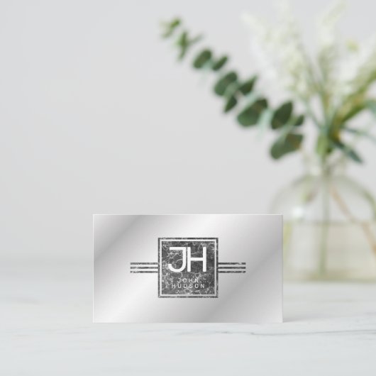 Modern Elegant Marble Silver en Lines Sjabloon Visitekaartje (Staand voorkant)