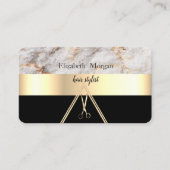 Modern Elegant Marble Stone Black, Gold, Scissors Visitekaartje (Voorkant)