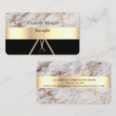 Modern Elegant Marble Stone Black, Gold, Scissors Visitekaartje (Voorkant / Achterkant)