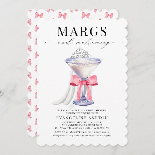 Modern Elegant Margs en Matrimony Vrijgezellenfees Kaart (Voorkant / Achterkant)