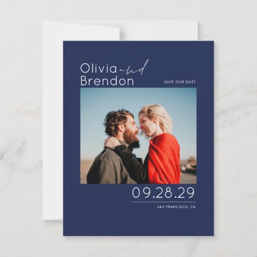 Modern Elegant Marine Blauw Save the Date Foto (Voorkant)