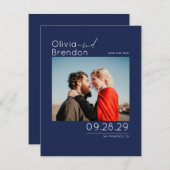 Modern Elegant Marine Blauw Save the Date Foto (Voorkant / Achterkant)
