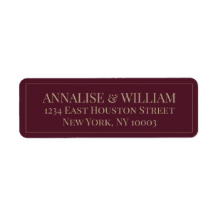 Modern Elegant Marsala Gold Wedding Return Address Etiket