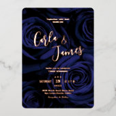 Modern elegant marvy blue Calligrafie bruiloft Folie Uitnodiging (Voorkant)