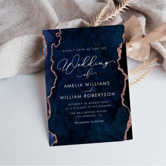 modern elegant marvy blue en roos gold bruiloft