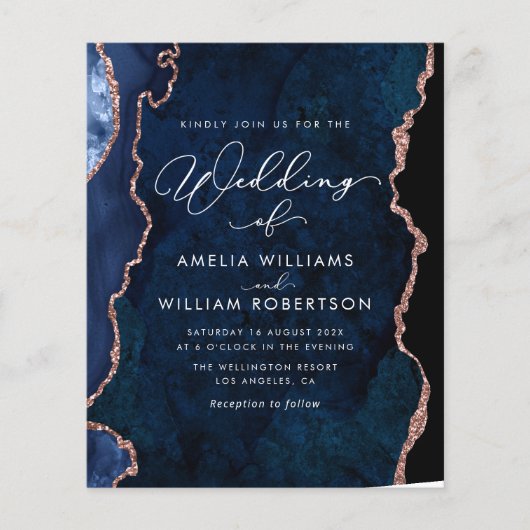 modern elegant marvy blue en roos gold bruiloft (Voorkant)