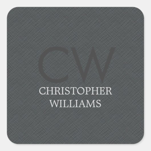 Modern Elegant Masculine Texture Gray Monogram Vierkante Sticker (Voorkant)