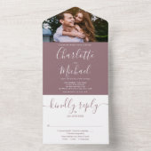 Modern Elegant Mauve Script Foto Bruiloft Alles All In One Uitnodiging (Binnen)