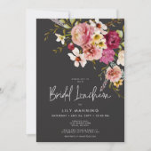 Modern Elegant Meadow Bloemen Zwarte Bruids Lunche Kaart (Voorkant)