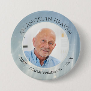 Modern Elegant Memorial ANGEL in HEAVEN Photo Ronde Button 7,6 Cm