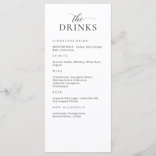 Modern Elegant Menu en Drinken Kaart (Achterkant)
