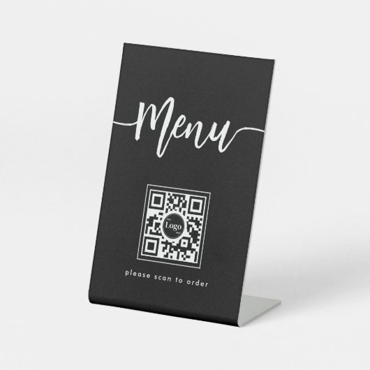 Modern Elegant Menu Script QR Code Zwart Reclamebord Met Voetstuk (Voorkant)