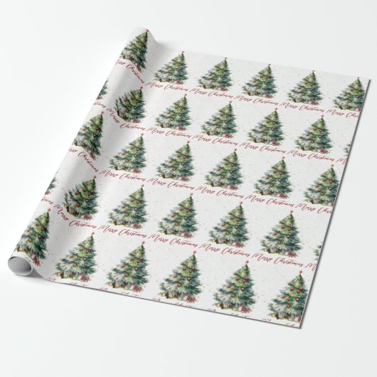 Modern Elegant Merry-kerstboom Cadeaupapier (Uitgerold)