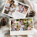 Modern Elegant Merry kerstfoto Collage Folie Feestdagenkaart<br><div class="desc">Vier het seizoen met de Modern Elegant Merry Christmas Photo Collage folie vakantiepas. Dit stijlvolle ontwerp is voorzien van een collage van 5 foto's aan de voorkant, met 4 vierkante foto's rond een groter afbeelding in het midden. "Merry Christmas" is prachtig weergegeven in trendy gouden folie letters op een witte...</div>