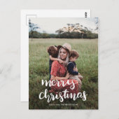 Modern Elegant Merry White script Foto Briefkaart (Voorkant / Achterkant)