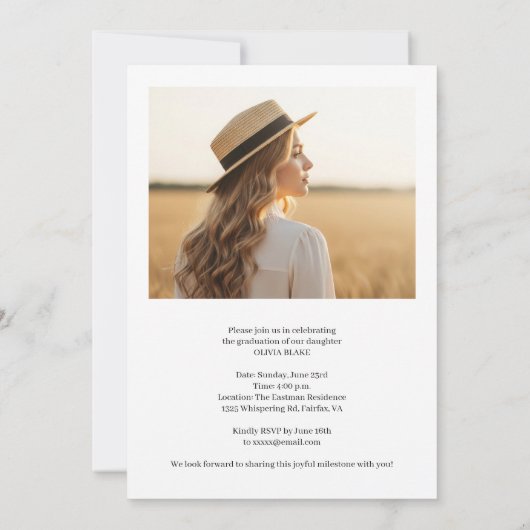 Modern elegant met 2 foto Afstuderen uitnodiging (Achterkant)