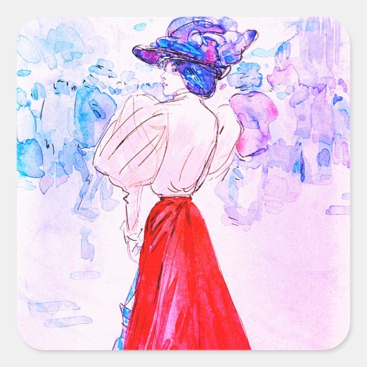 MODERN ELEGANT MET EEN RODE ROK VAN HENRY. SOMM VIERKANTE STICKER (Voorkant)