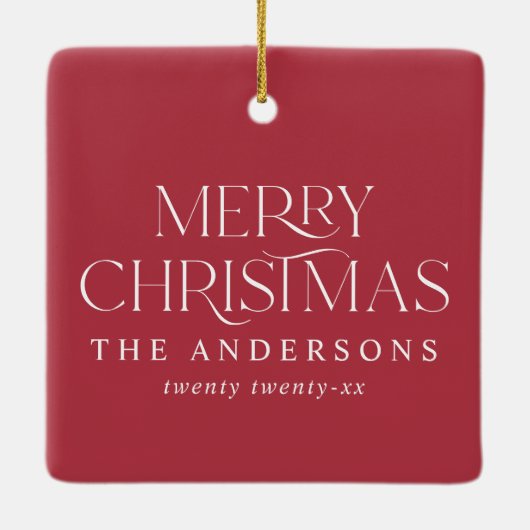 Modern Elegant met kerstrood Keramisch Ornament (Achterkant)