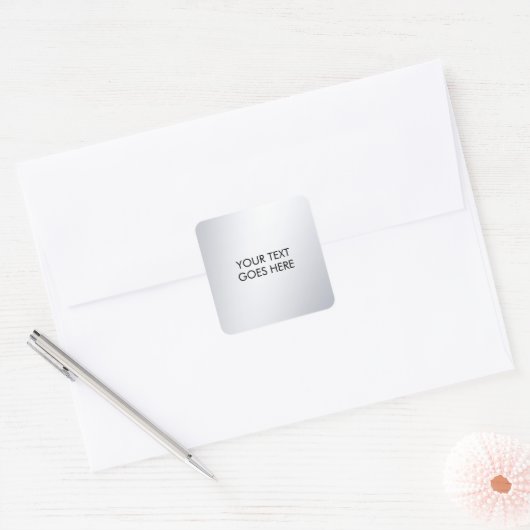 Modern Elegant Metallic Silver Your Custom Text Vierkante Sticker (Envelop)