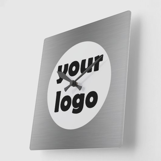 Modern Elegant Metallic Solid Silver Logo Vierkante Klok (Hoek)