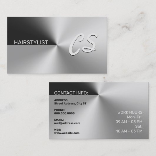 Modern elegant metallic zilver visitekaartje (Voorkant / Achterkant)