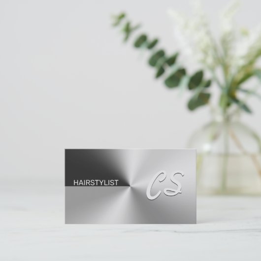 Modern elegant metallic zilver visitekaartje (Staand voorkant)