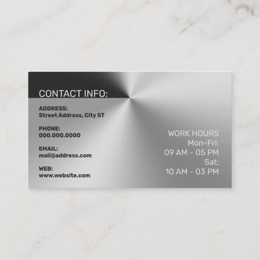 Modern elegant metallic zilver visitekaartje (Achterkant)