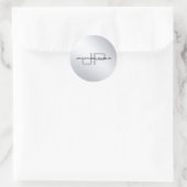 Modern elegant metallisch zilver blikmonogram ronde sticker (Tas)