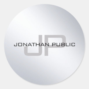 Modern elegant metallisch zilver blikmonogram ronde sticker