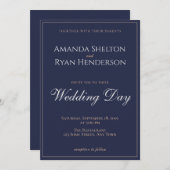 Modern Elegant Midnight Blue script Trouwen Kaart (Voorkant / Achterkant)
