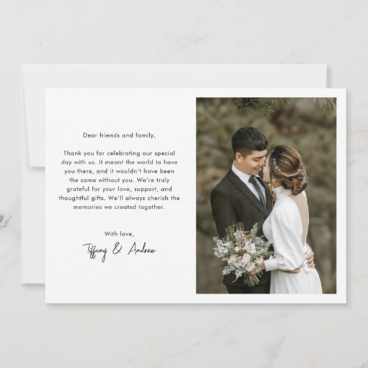 Modern Elegant Minimaal Script Twee foto bruiloft Bedankkaart (Achterkant)