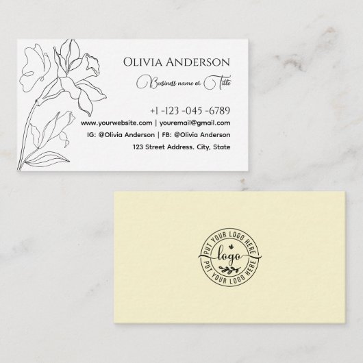 Modern Elegant Minimaal Zwart en Crème Beige Kleur Visitekaartje (Voorkant / Achterkant)