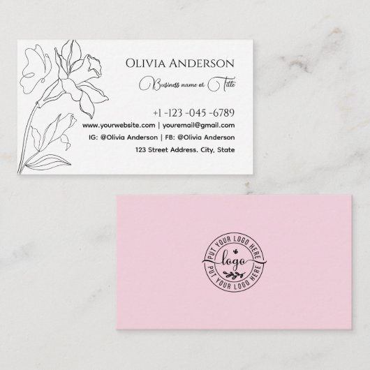 Modern Elegant minimaal zwart en roze Visitekaartje (Voorkant / Achterkant)